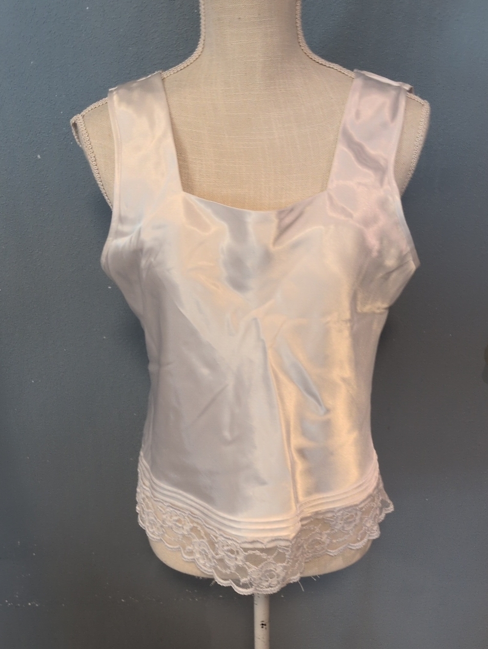 Wondermaid 80's Floral Lace Satin Cami Slip Boxy Cropped Top Feminine Coquette